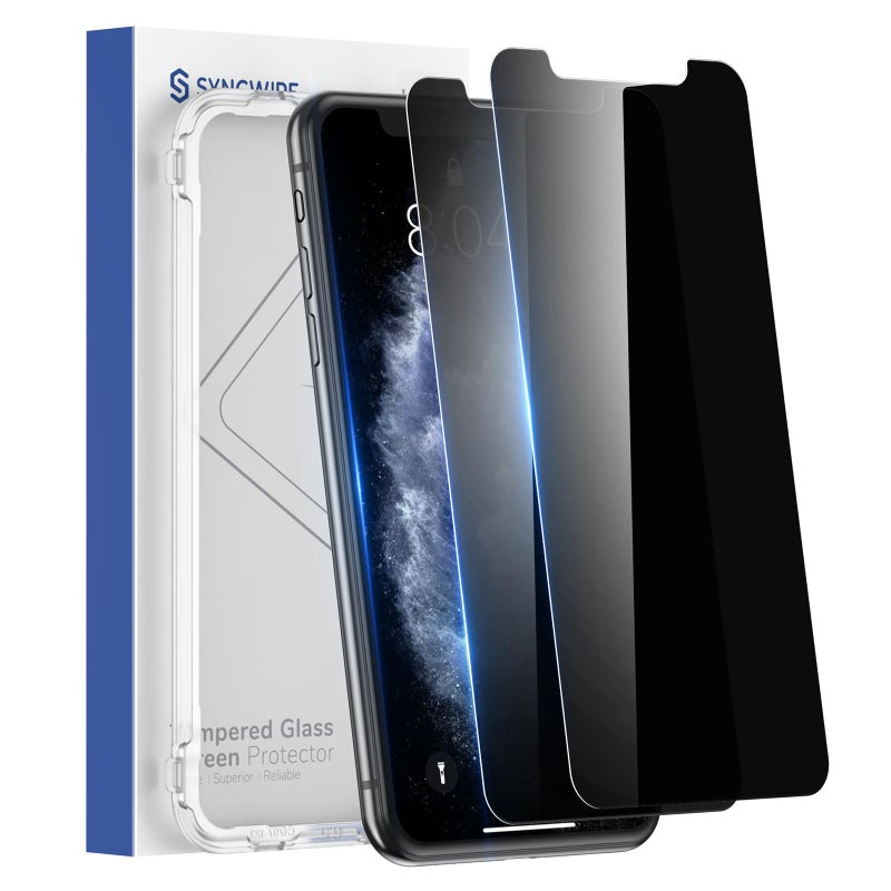 SYNCWIRE Privacy Screen Protector for iPhone 11 Pro Max/XS Max 6.5" [2-Pack], Anti Spy Tempered Glass Film with Auto Alignment Tool [9H, Shatterproof, Bubble Free, Sensitive Touch, Anti-Smudge] - Image 1
